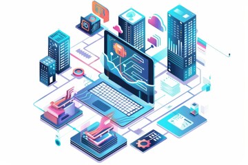 Obraz premium Conceptual Technology Flat Illustration created with Generative AI