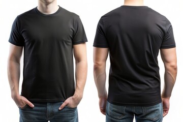 Plain black t-shirt front and back for PNG mockup