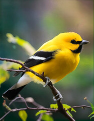 Obraz premium Pájaro amarillo con pico y alas negras.