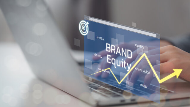 Brand equity marketing concept. Women design project identity a company brand management tracking performance