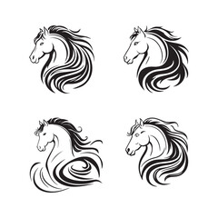 Black and White Horse , Horse head , vector illustration