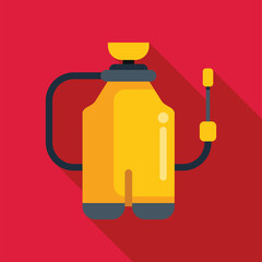 Yellow pesticide sprayer icon in flat style on a red background