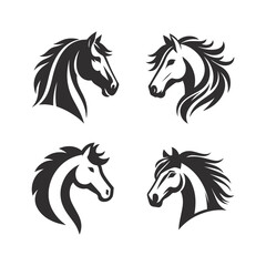 Black and White Horse , Horse head , vector illustration