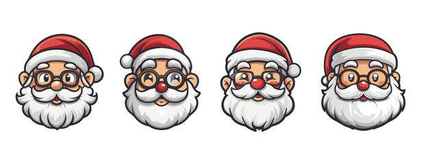 Collection variations of Santa Claus face Isolated on White illustrations ,generative ai