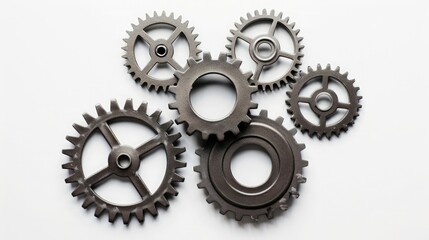 Interlocking gears on a white background, representing teamwork and collaboration.