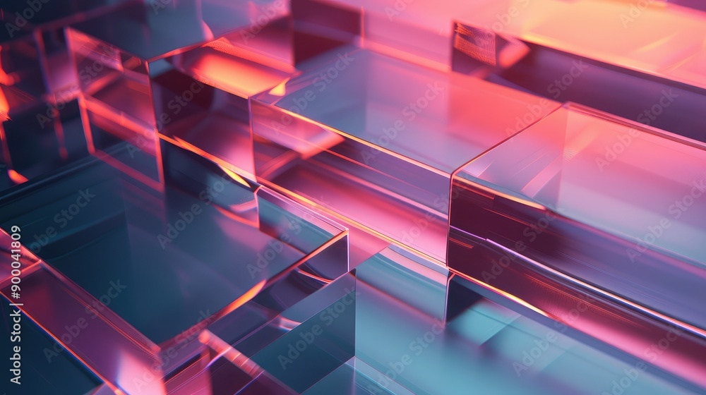 Aufkleber layered 3d abstract background with transparent shapes and glowing edges, representing innovation.