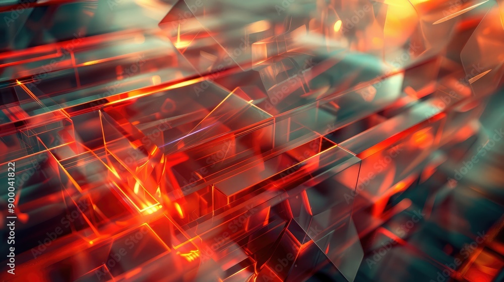 Poster abstract background with transparent shapes and glowing edges, representing innovation.