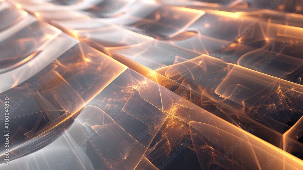Poster abstract background with transparent shapes and glowing edges, representing innovation.