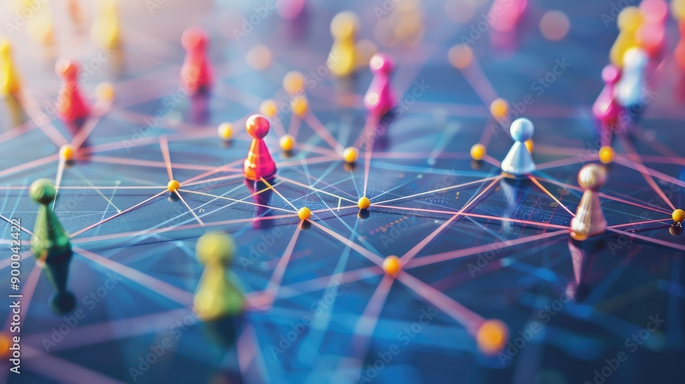 Poster network of connected points and lines, illustrating teamwork and support.