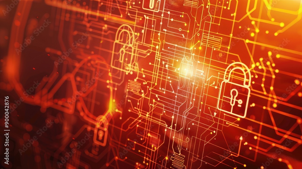 Poster padlock and key icons over an abstract tech background, symbolizing network security and encryption.