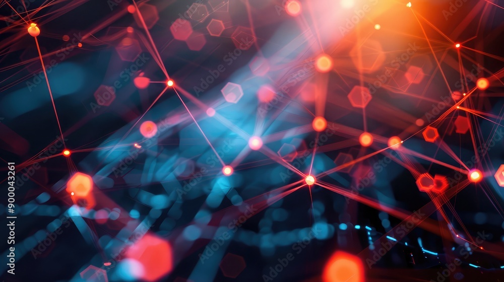 Poster high-tech background with abstract lines and data points, representing advanced network infrastructu