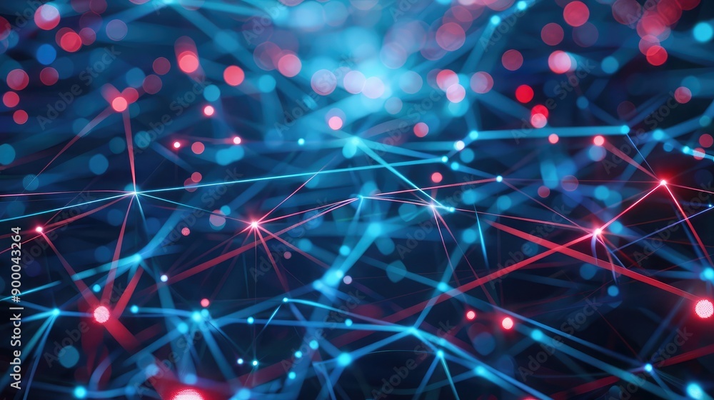 Poster high-tech background with abstract lines and data points, representing advanced network infrastructu