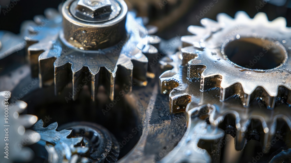 Aufkleber interlocking gears in a machine, representing teamwork and unity.