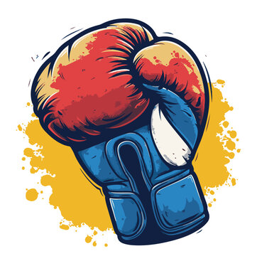 recommend clip art: Red and blue boxing glove with yellow splatters behind it ,cartoon illustration clip art ,generative ai