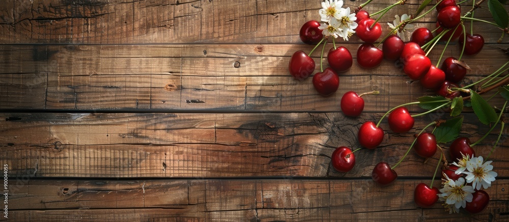 Leinwandbilder cherries displayed beautifully on a rustic wooden table to create an appealing copy space image