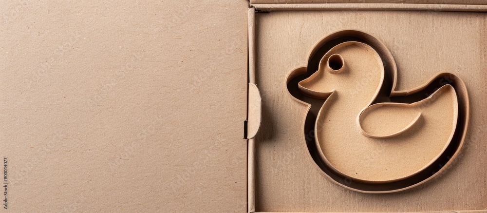 Poster kraft paper packaging template with a cut out duck shape in a cardboard box on a white background id