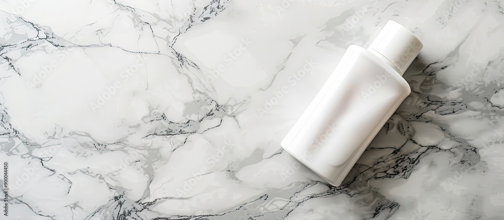 Poster top view of deodorant on a marble surface with copy space image for skin care