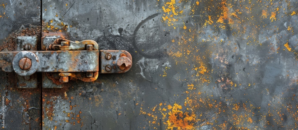Poster Rusty hinges against a grey backdrop with room for a copy space image