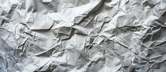 Wrinkled shiny recycled paper closeup with a light grey background for artwork with copy space image