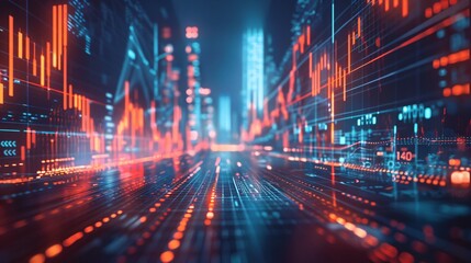 Abstract Digital Cityscape with Data Visualization