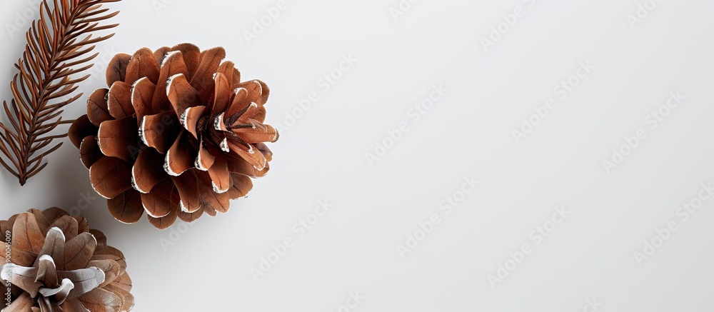 Aufkleber White background with pine cone creating copy space image