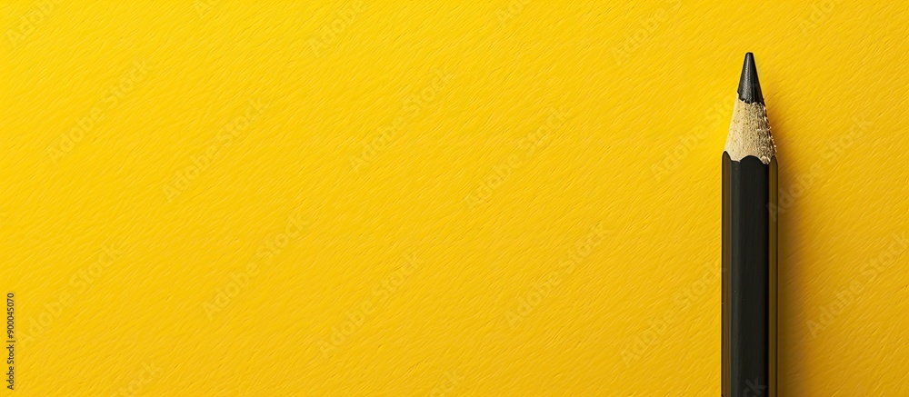 Poster yellow background showcasing a pencil with copy space image