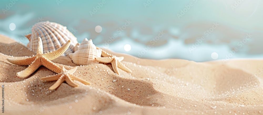Poster beach scene with sand during summer showcasing a copy space image