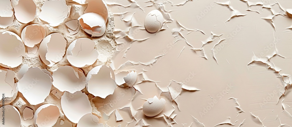 Fototapete crushed eggshells on a blank canvas with copy space image available