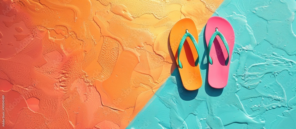 Aufkleber sunny beach scene featuring flip flops with a colorful background suitable for copy space image