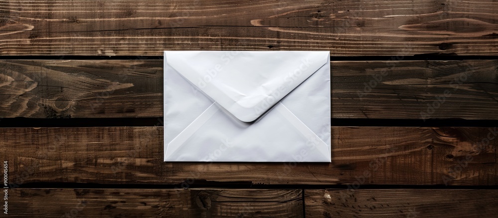 Poster a white envelope placed against a dark wooden backdrop perfect as a copy space image