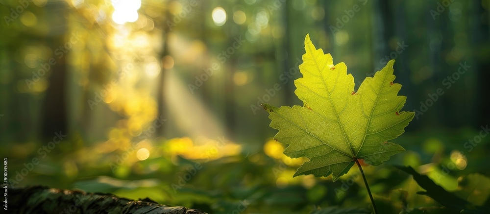 Canvas Prints sunlit young green leaf on forest s edge with copy space image