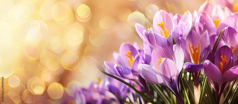 Leinwandbilder captivating spring crocus blooms against a blurred backdrop with copy space image