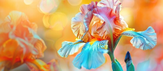 Beautiful iris flower blooming with vibrant colors showcasing its full splendor in a stunning copy space image