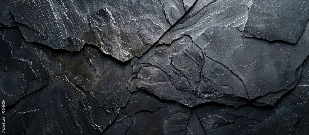 Aufkleber Flat lay view of a slate texture in dark grey and black shades providing a stylish backdrop with space for adding images. with copy space image. Place for adding text or design