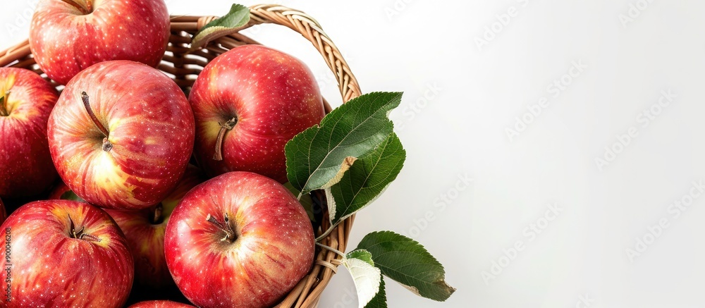 Poster fresh apples in a basket on a white backdrop with space for adding images. with copy space image. pl