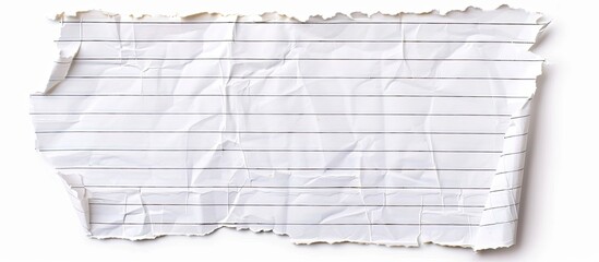 Isolated against a white backdrop a torn sheet of lined note paper offers copy space image for text