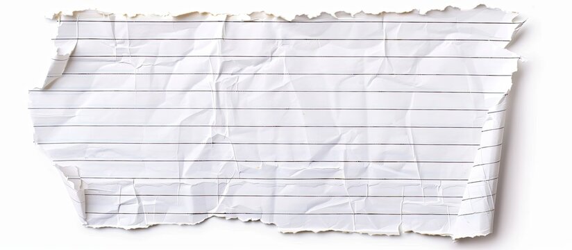Isolated against a white backdrop a torn sheet of lined note paper offers copy space image for text