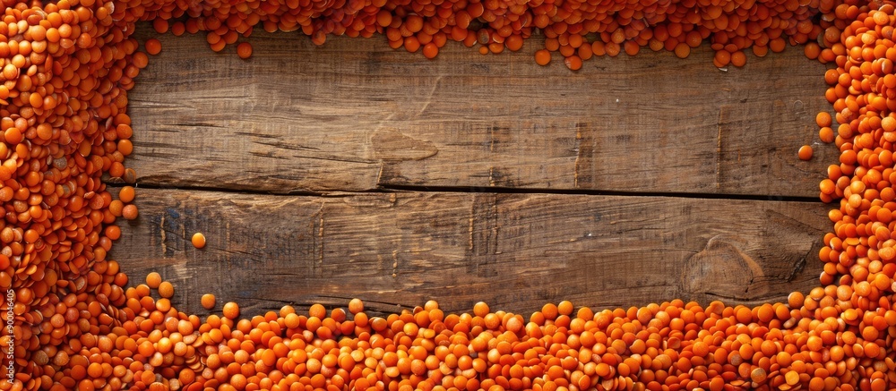 Aufkleber a frame made of orange lentils with space for inserting an image. with copy space image. place for a