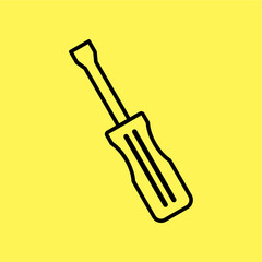 screwdriver icon simple, line vector isolated on yellow background. trendy and modern design