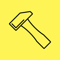 hammer icon simple, line vector isolated on yellow background. trendy and modern design