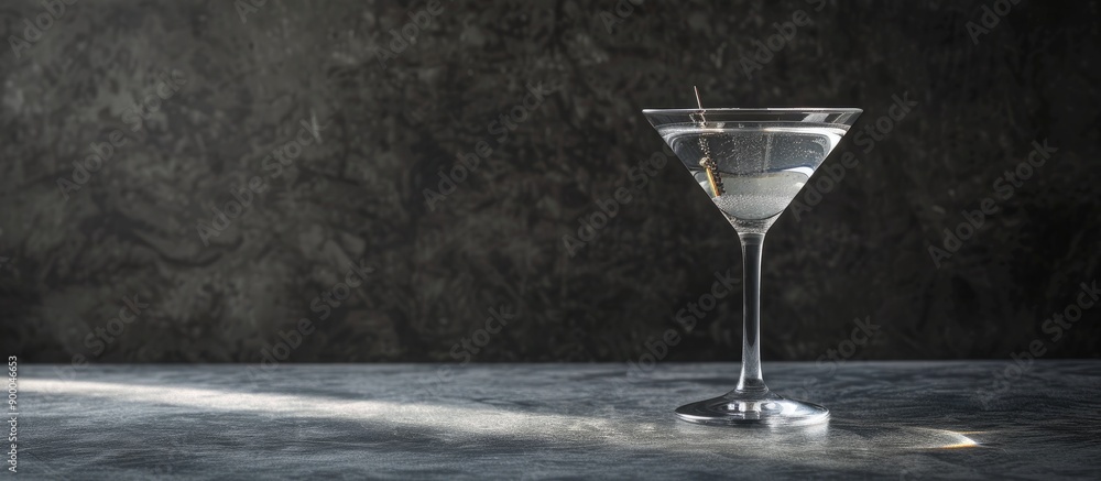 Poster grey backdrop showcasing an elegant martini glass with copy space image
