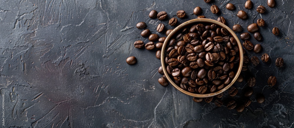 Poster coffee beans roasted and placed in a ceramic bowl on a dark background creating a visually appealing