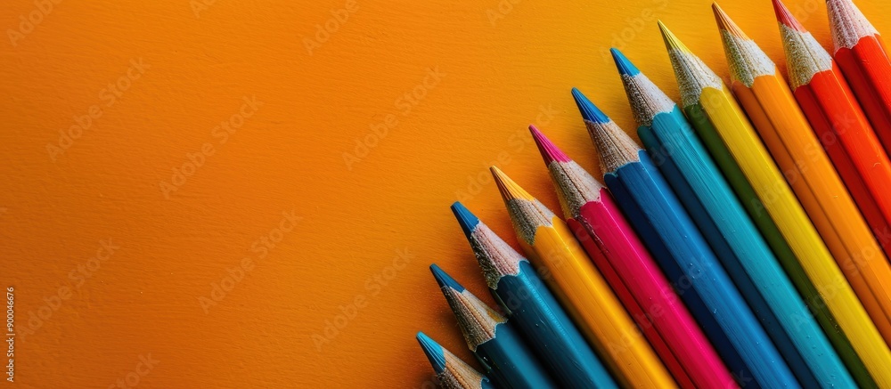 Poster colorful pencils arranged neatly against a vibrant backdrop with copy space image