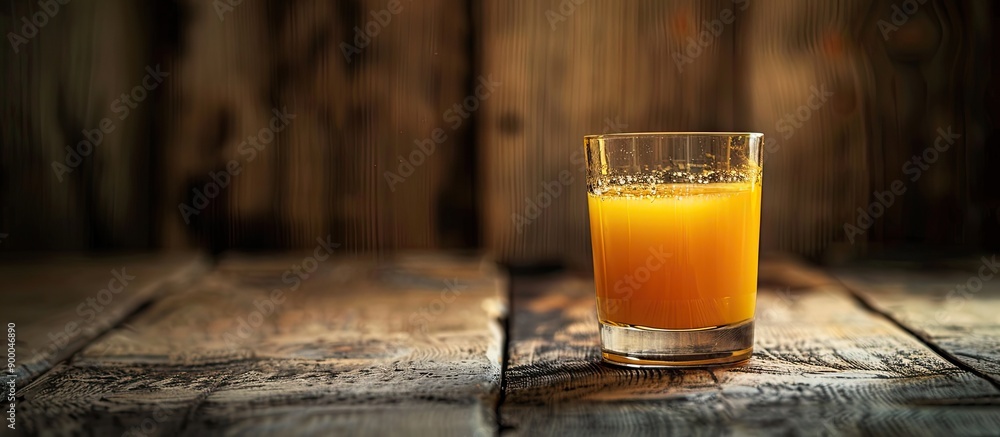 Aufkleber glass of freshly squeezed orange juice on a wooden backdrop with ample copy space image