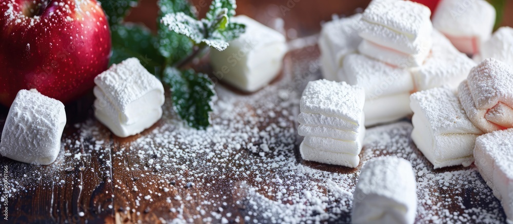 Aufkleber beautiful festive background with homemade marshmallows apple and mint sweet and airy delicately spr