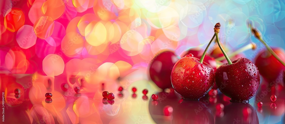Aufkleber delicious cherries displayed against a colorful backdrop with ample copy space image