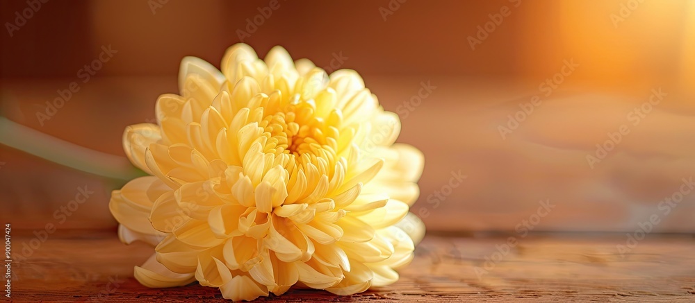 Aufkleber Chrysanthemum flower displayed on a wooden surface with a background perfect for additional imagery a copy space image