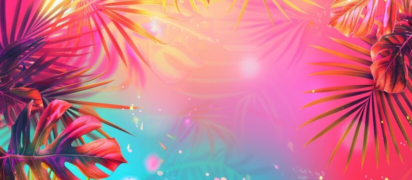 Abstract summer frame and banner with a bright fluorescent summer background suitable for a copy space image