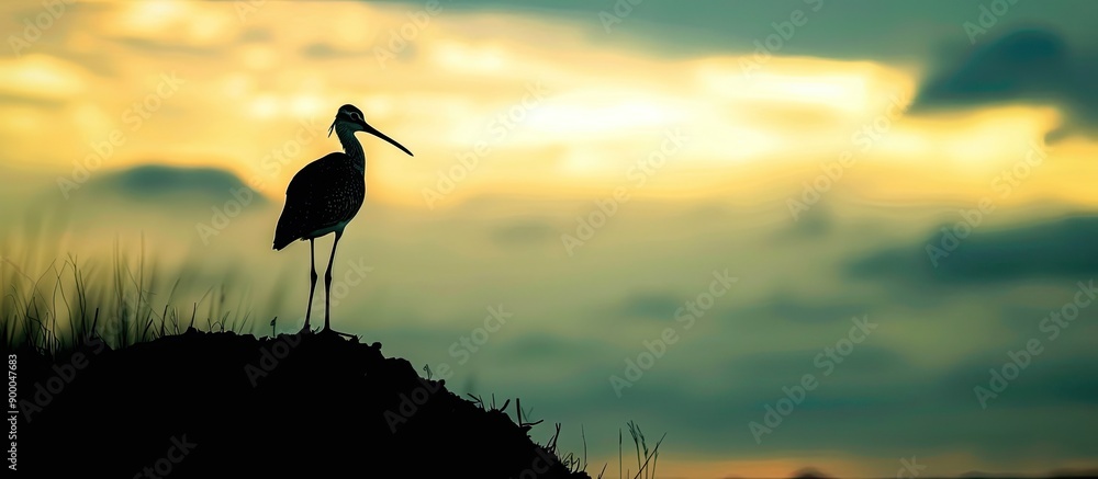 Poster silhouette of a snipe bird against the sky ideal for copy space image