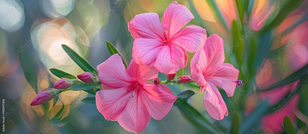 Aufkleber pink oleander flower captured in a close up shot with a blurred background ideal for a copy space im